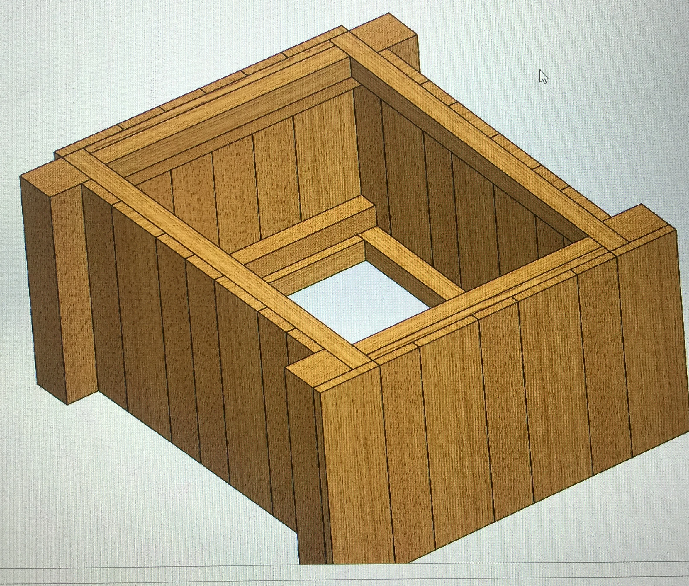 Craig’s original CAD model showing the complete fire-table wood-base layout